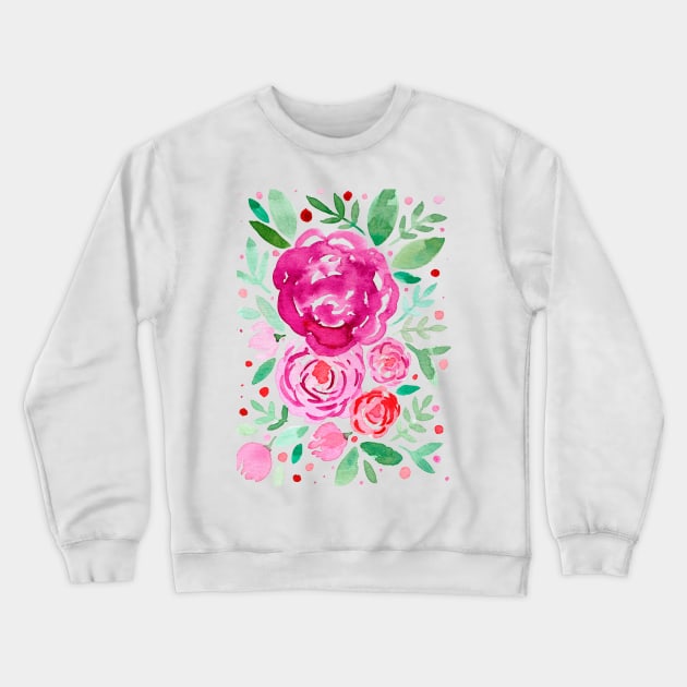 Watercolor roses bouquet - pink and green Crewneck Sweatshirt by wackapacka